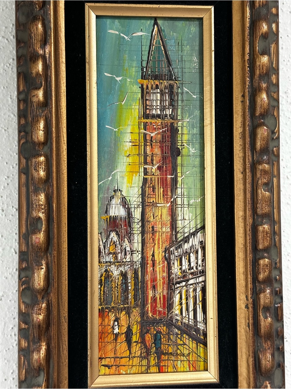 Vintage original oil painting from the Mid Century Artist signed small.